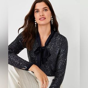 Ann Taylor Sequin Tie Neck Blouse NWT Large